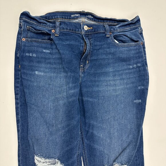 Old Navy Mid Rise Boyfriend Distressed Women's size 12 Dark Wash Blue Denim Jean - Picture 2 of 5